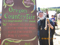 Professor Laffmoore entering the 2011 Oregon Country Fair
